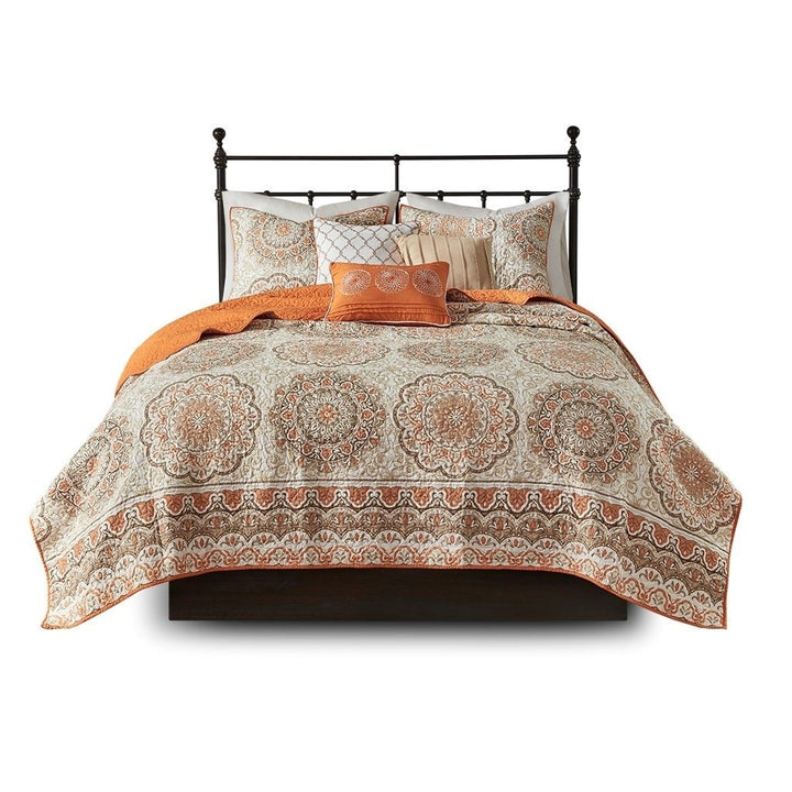 Gracie Mills Lilly 6 Piece Reversible Quilt Set Orange Floral Medallion GRACE-3084 Image 1