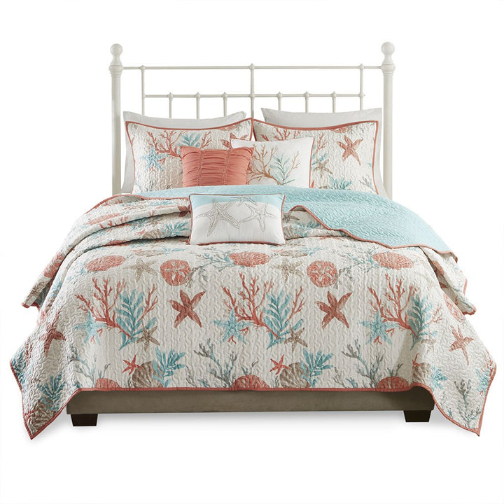 Gracie Mills Koreen 6-Piece Coastal Bliss Cotton Sateen Quilt Set with Throw Pillows - GRACE-3151 Image 1