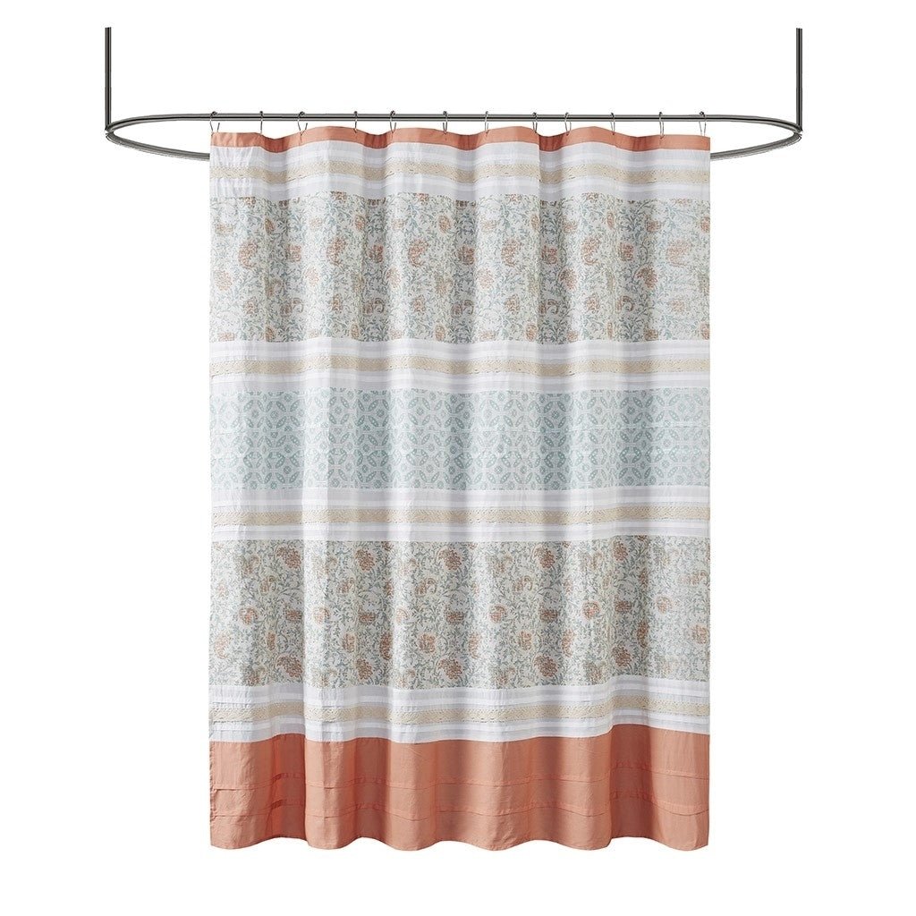 Gracie Mills Singleton Lace Trimmed Paisley Cotton Shower Curtain - GRACE-3462 Image 1