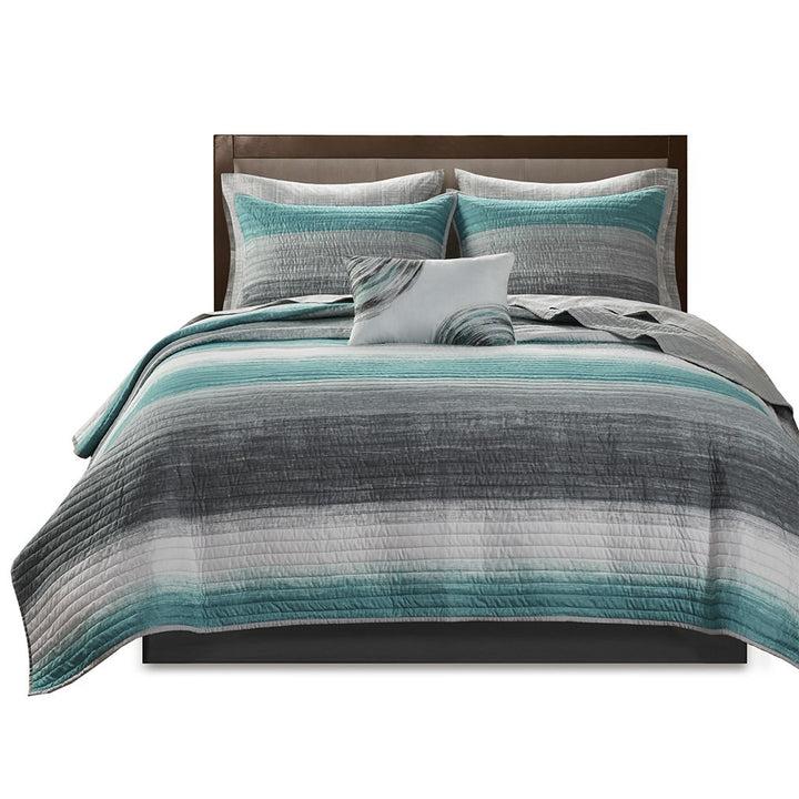 Gracie Mills Ianne Modern 8-Piece Watercolor Stripe Quilt Set with Cotton Bed Sheets - GRACE-5692 Image 4