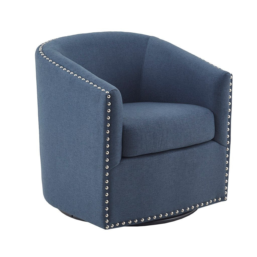 Gracie Mills Leyla Upholstered Barrel Swivel Chair with Black Metal Base - GRACE-8250 Image 2