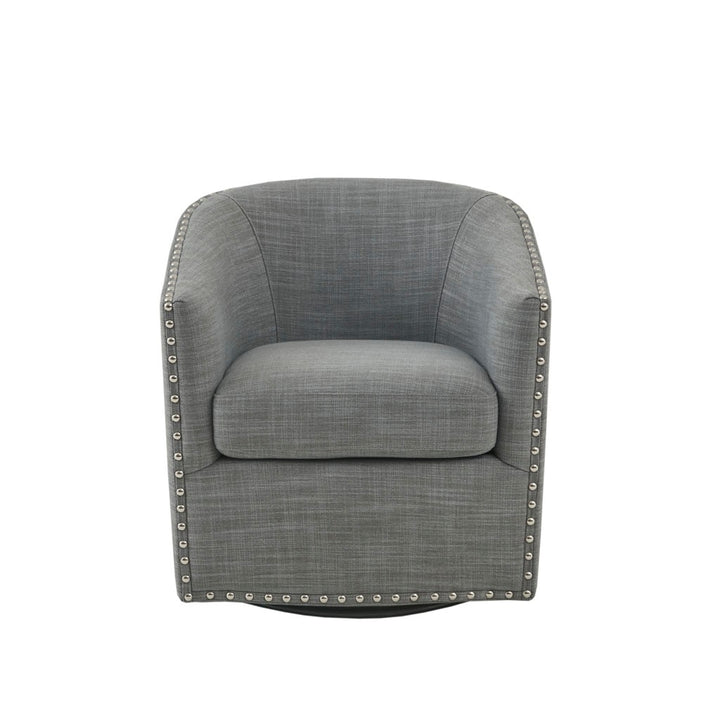Gracie Mills Leyla Upholstered Barrel Swivel Chair with Black Metal Base - GRACE-8250 Image 1