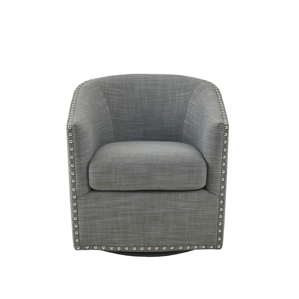 Gracie Mills Leyla Upholstered Barrel Swivel Chair with Black Metal Base - GRACE-8250 Image 7