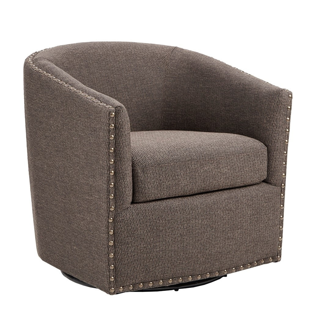 Gracie Mills Leyla Upholstered Barrel Swivel Chair with Black Metal Base - GRACE-8250 Image 1