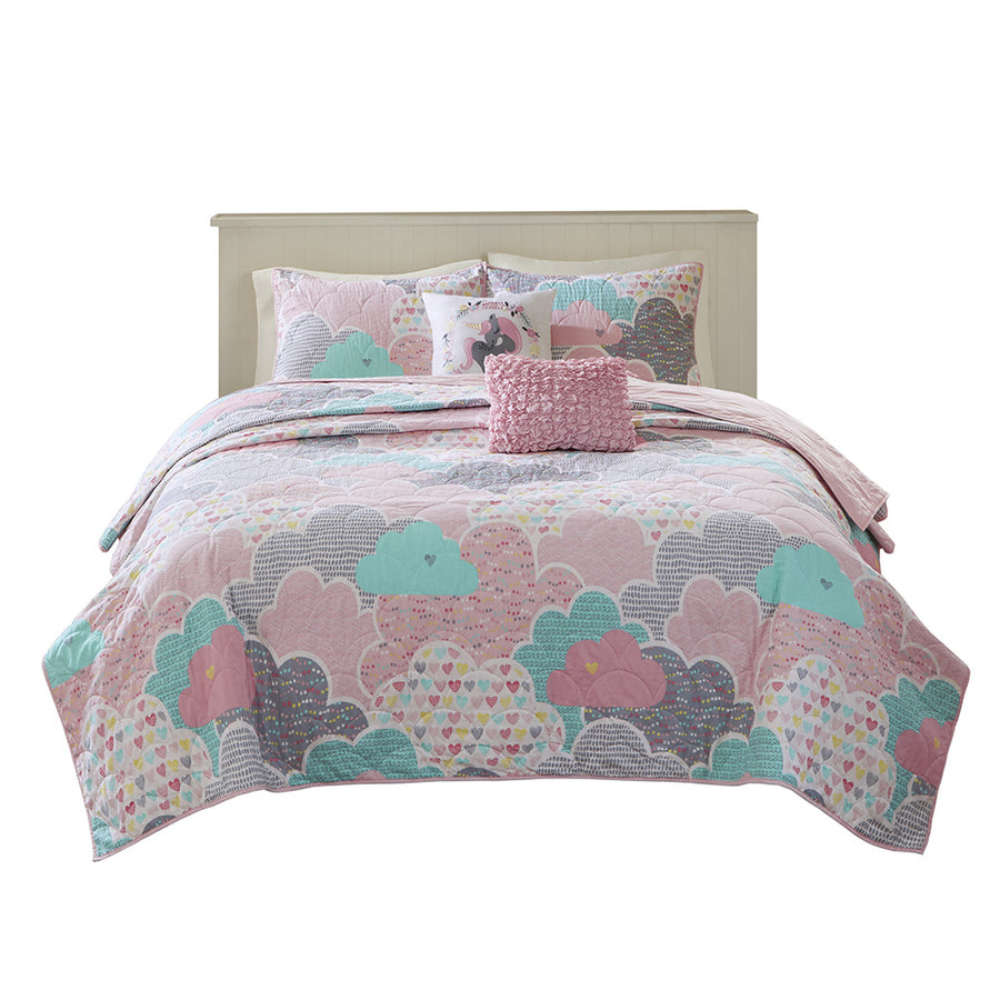 Gracie Mills Eowyn Whimsical Cloud 5-Piece Reversible Cotton Quilt Set with Decorative Pillows - GRACE-8291 Image 1