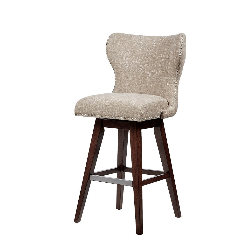 Gracie Mills Vargas Upholstered High Wingback Button Tufted 30" Swivel Bar Stool with Nailhead Accents - GRACE-8529 Image 1