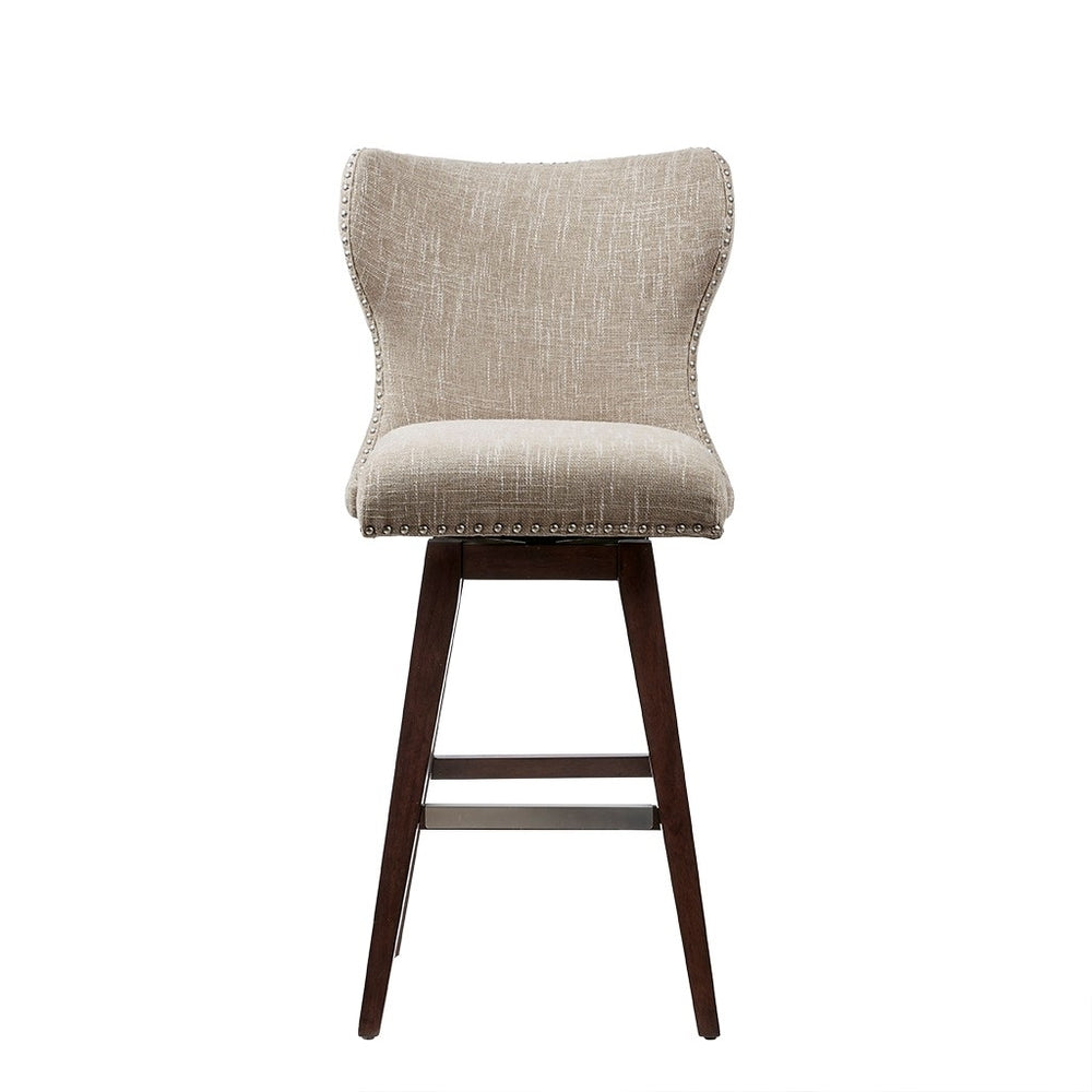 Gracie Mills Vargas Upholstered High Wingback Button Tufted 30" Swivel Bar Stool with Nailhead Accents - GRACE-8529 Image 2