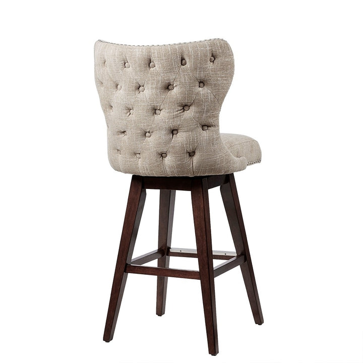 Gracie Mills Vargas Upholstered High Wingback Button Tufted 30" Swivel Bar Stool with Nailhead Accents - GRACE-8529 Image 3