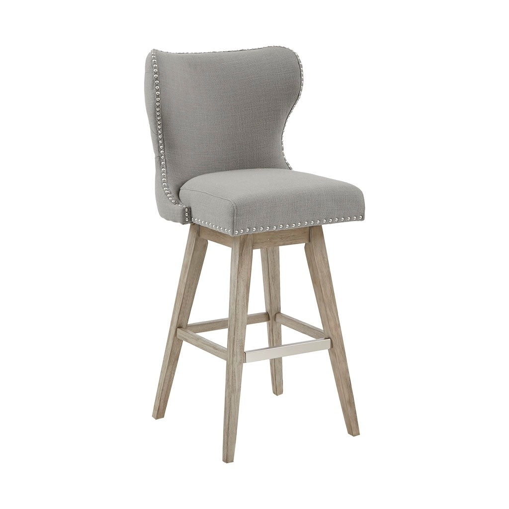 Gracie Mills Vargas Upholstered High Wingback Button Tufted 30" Swivel Bar Stool with Nailhead Accents - GRACE-8529 Image 4