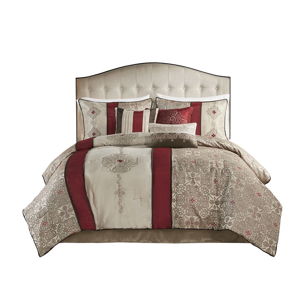 Gracie Mills 7-Piece Red Jacquard Comforter Set with Decorative Pillows GRACE-8995 Image 5