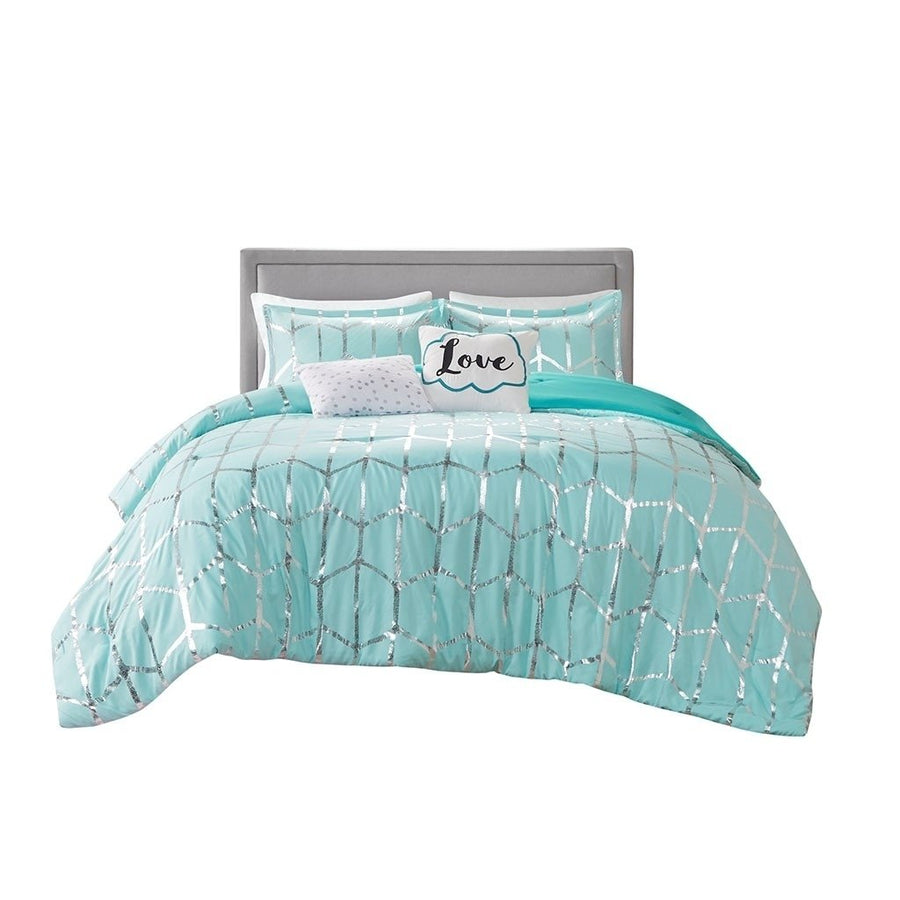 Gracie Mills Isabelle Comforter Set Aqua Metallic Geometric Twin/Full GRACE-9111 Image 1