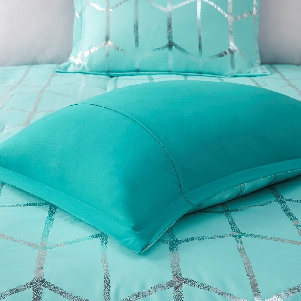 Gracie Mills Isabelle Comforter Set Aqua Metallic Geometric Twin/Full GRACE-9111 Image 2