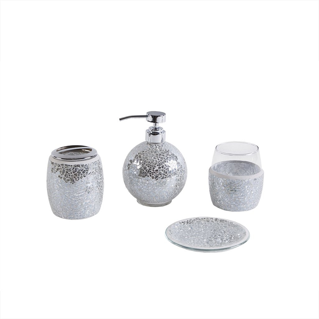 Gracie Mills Keonna 4-Piece Crackle Glass Mosaic Bathroom Accessory Set - GRACE-9144 Image 1