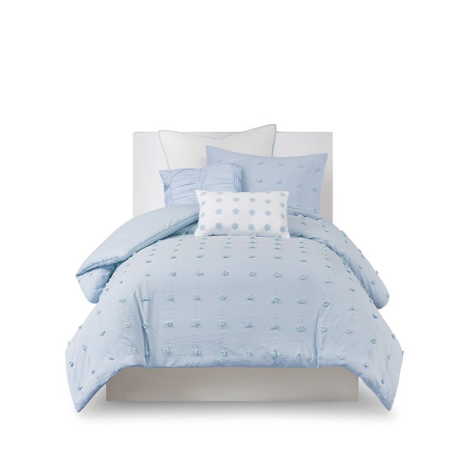 Gracie Mills Mikel Chenille Dot Cotton Jacquard Comforter Set with Euro Shams and Throw Pillows - GRACE-9444 Image 1