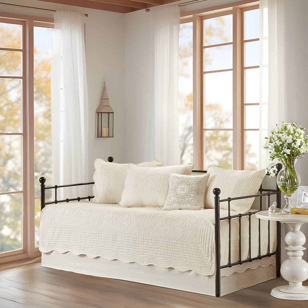 Gracie Mills Salvatore 6-Piece Reversible Cottage-Inspired Scalloped Edges Daybed Set - GRACE-9624 Image 4