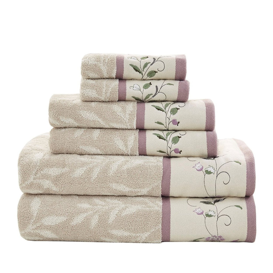 Gracie Mills 6-Piece Floral Cotton Jacquard Towel Set GRACE-9604 Machine Washable Image 1