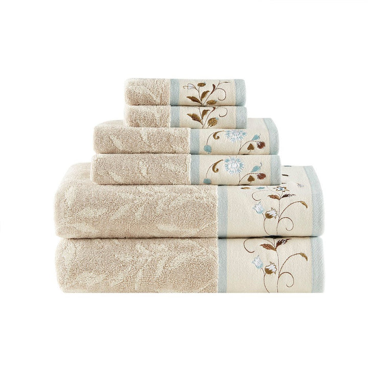 Gracie Mills 6-Piece Floral Cotton Jacquard Towel Set GRACE-9604 Machine Washable Image 1