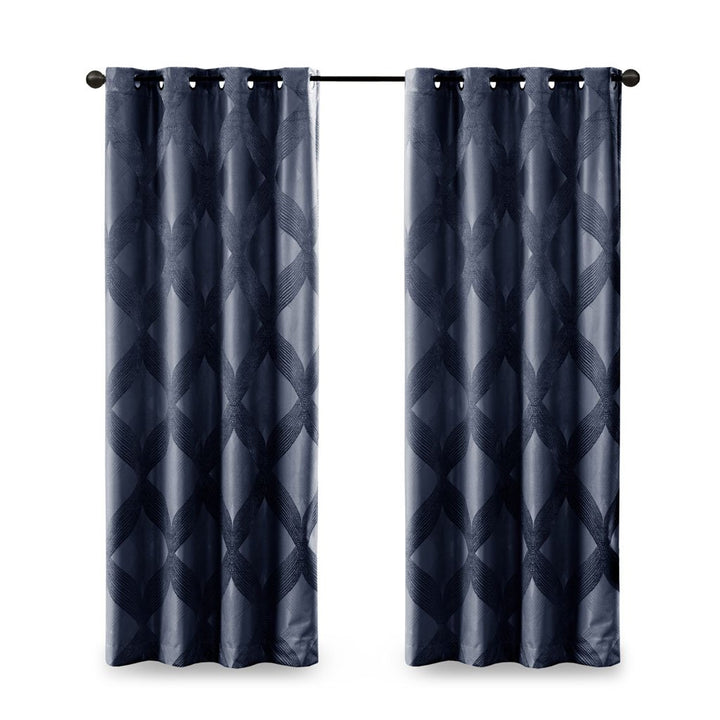 Gracie Mills Total Blackout Curtain Panel Ogee Knitted Jacquard Black 54x84 GRACE-9806 Image 1