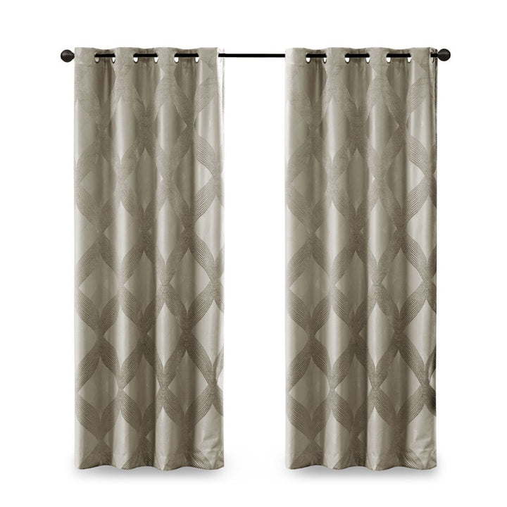 Gracie Mills Total Blackout Curtain Panel Ogee Knitted Jacquard Black 54x84 GRACE-9806 Image 1