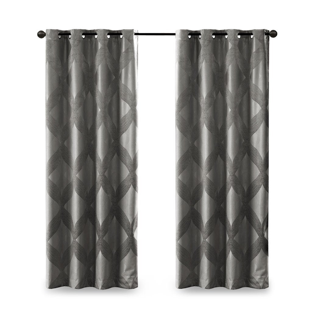 Gracie Mills Total Blackout Curtain Panel Ogee Knitted Jacquard Black 54x84 GRACE-9806 Image 1