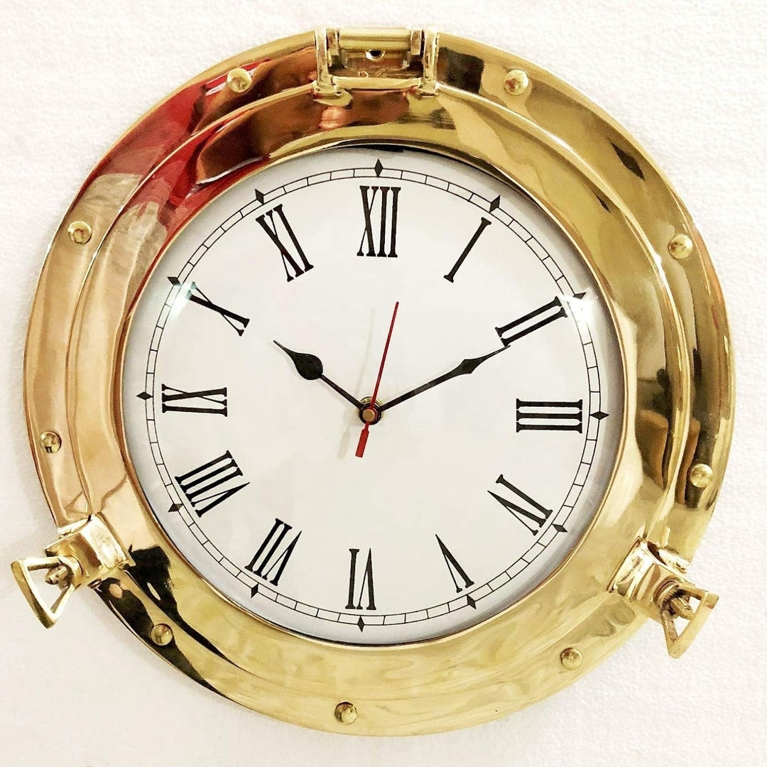 12" Antique Marine Solid Brass Ship Porthole Analog Clock Nautical Wall Hanging Clock Image 1