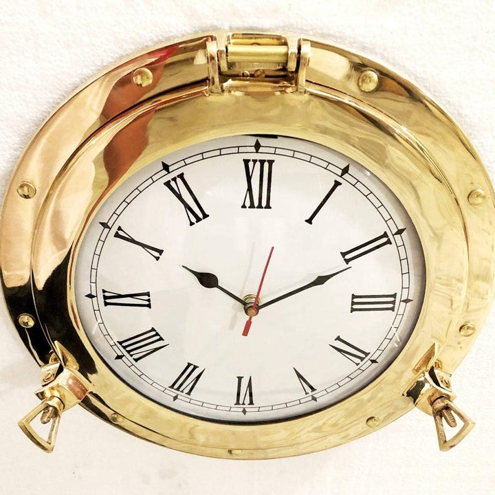 12" Antique Marine Solid Brass Ship Porthole Analog Clock Nautical Wall Hanging Clock Image 3