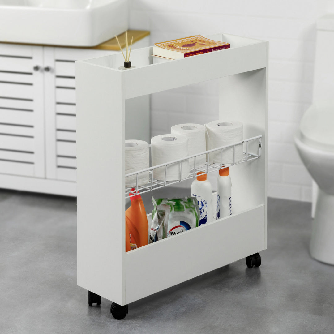 Haotian BZR46-W Bathroom Cabinet Free-Standing 4 Castors 3-Tier Storage White Image 1