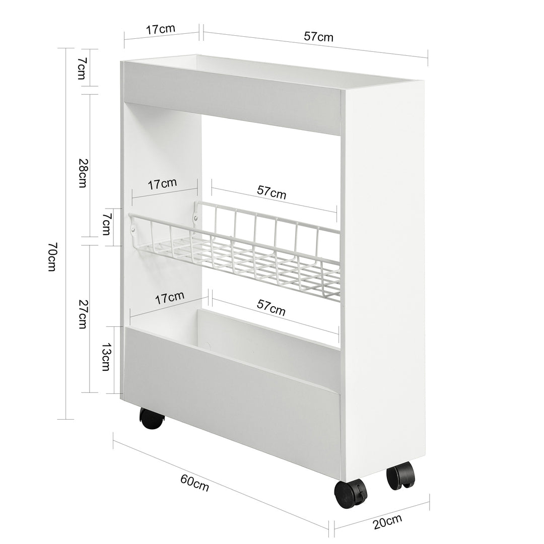 Haotian BZR46-W Bathroom Cabinet Free-Standing 4 Castors 3-Tier Storage White Image 2