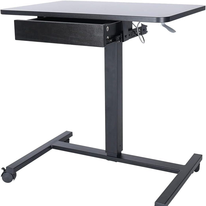 CLATINA Mobile Laptop Desk Cart Height Adjustable Pneumatic Sit to Stand Table Rolling Computer Cart with Drawer and Image 1