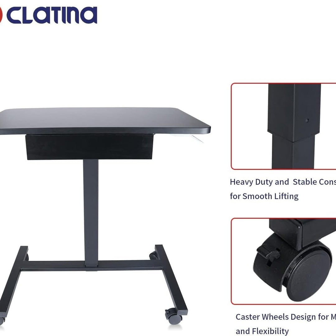 CLATINA Mobile Laptop Desk Cart Height Adjustable Pneumatic Sit to Stand Table Rolling Computer Cart with Drawer and Image 4