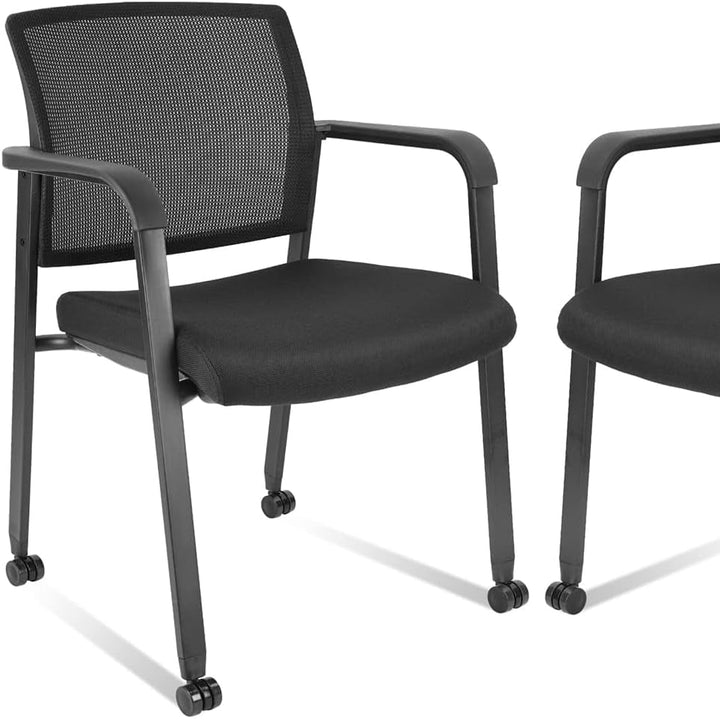 CLATINA Mesh Back Guest Reception Arm Chairs with Wheels, Waiting Room Chairs with Upholstered Fabric Seat and Ergonomic Image 1