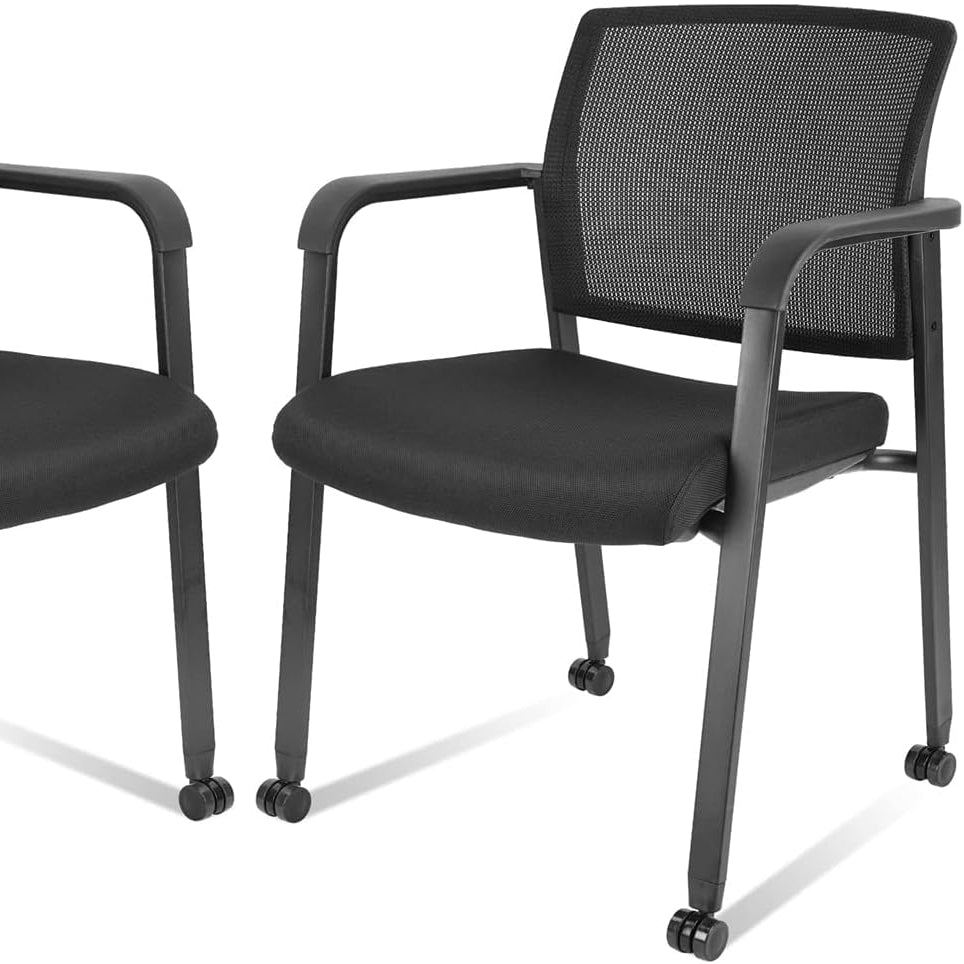 CLATINA Mesh Back Guest Reception Arm Chairs with Wheels, Waiting Room Chairs with Upholstered Fabric Seat and Ergonomic Image 2