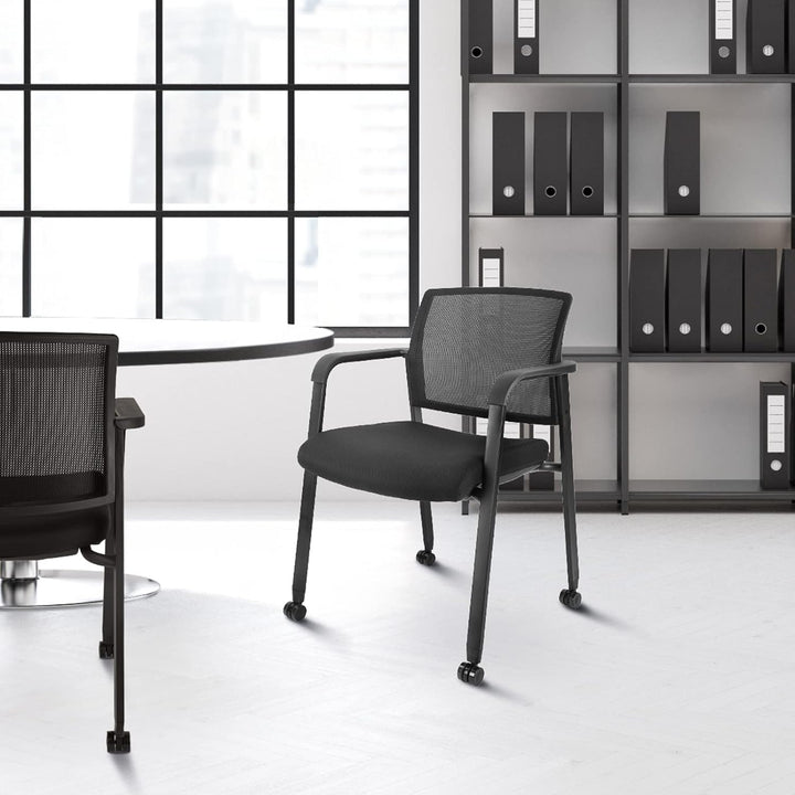 CLATINA Mesh Back Guest Reception Arm Chairs with Wheels, Waiting Room Chairs with Upholstered Fabric Seat and Ergonomic Image 3