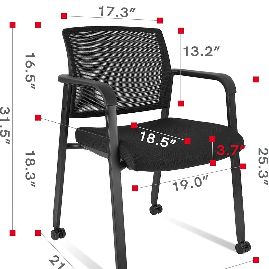 CLATINA Mesh Back Guest Reception Arm Chairs with Wheels, Waiting Room Chairs with Upholstered Fabric Seat and Ergonomic Image 4