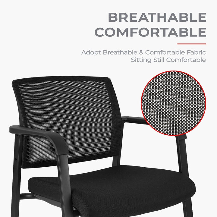 CLATINA Mesh Back Guest Reception Arm Chairs with Wheels, Waiting Room Chairs with Upholstered Fabric Seat and Ergonomic Image 6