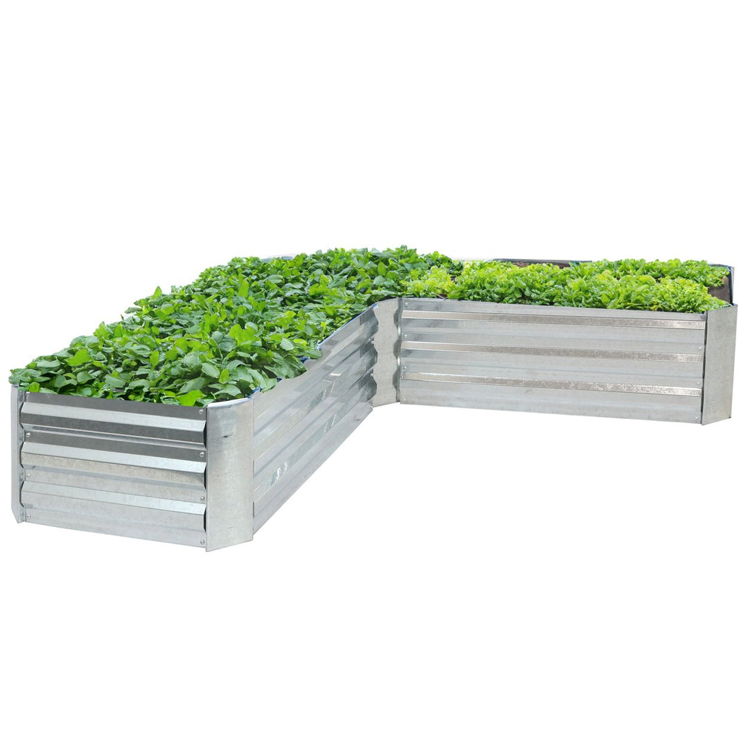 Sunnydaze Galvanized Steel L-Shaped Raised Garden Bed - 59.5 in - Silver Image 7