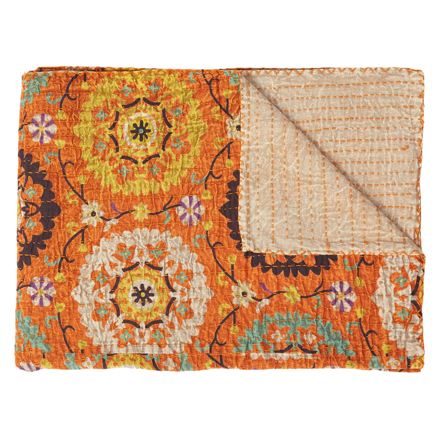 Taj Hotel Kantha Cotton Throw 50x70 Handcrafted Colorful Quilt India Unique Design Image 1