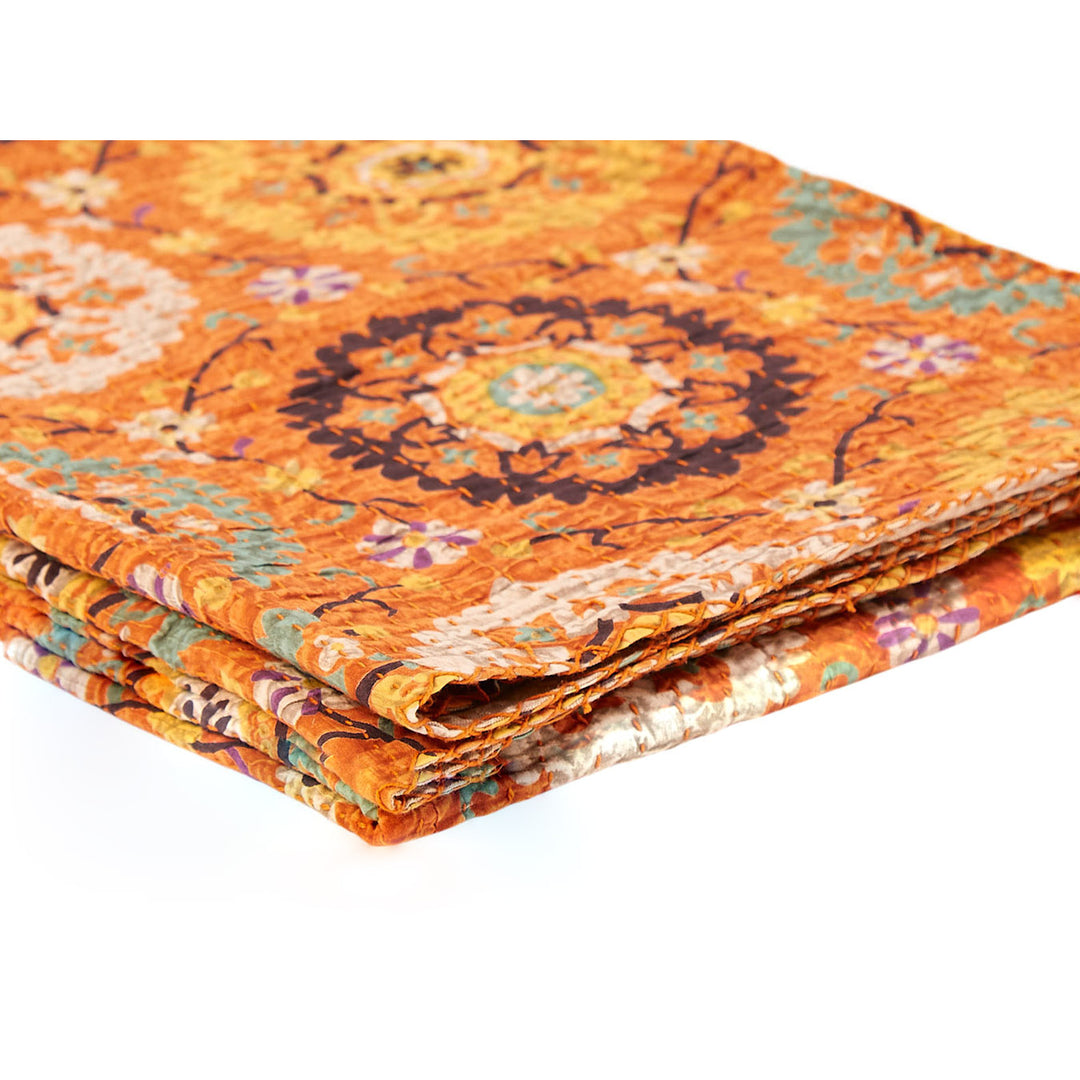 Taj Hotel Kantha Cotton Throw 50x70 Handcrafted Colorful Quilt India Unique Design Image 3