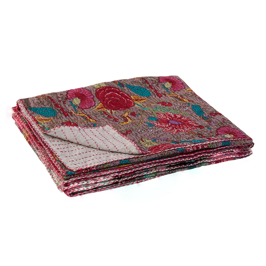 Taj Hotel Kantha Cotton Throw 50x70 Handcrafted Colorful Quilt India Unique Design Image 5