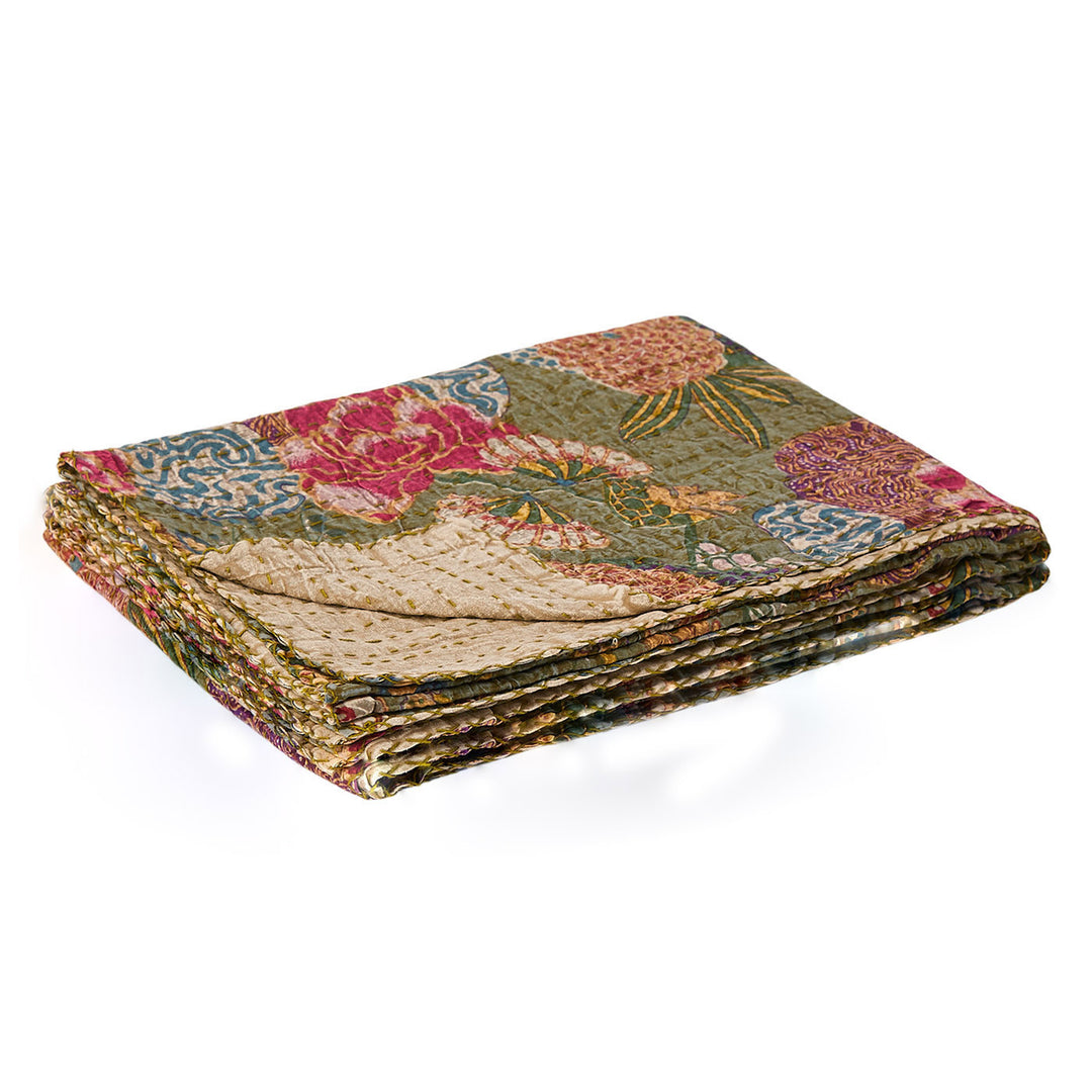 Taj Hotel Kantha Cotton Throw 50x70 Handmade Patchwork Blanket Lightweight India Image 2