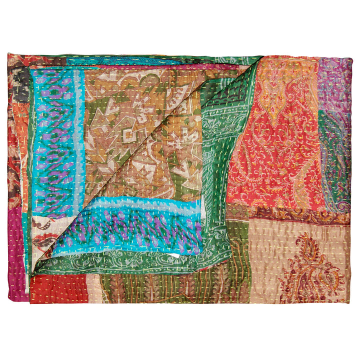 Taj Hotel Kantha Silk Throw 60x90 Lightweight Patchwork 100% Cotton India Image 1