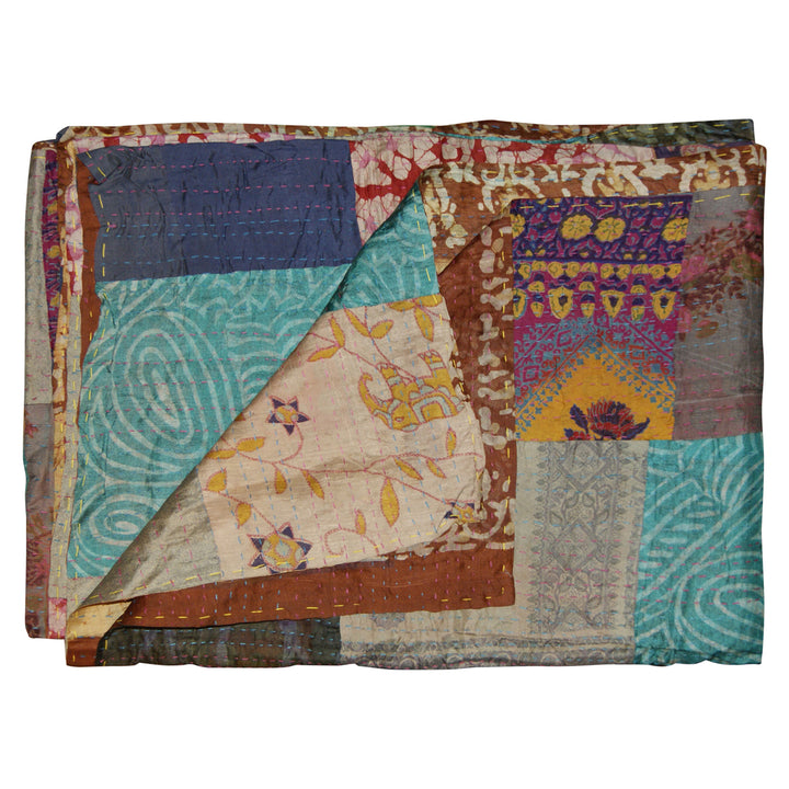 Taj Hotel Kantha Silk Throw 60x90 Lightweight Patchwork 100% Cotton India Image 2