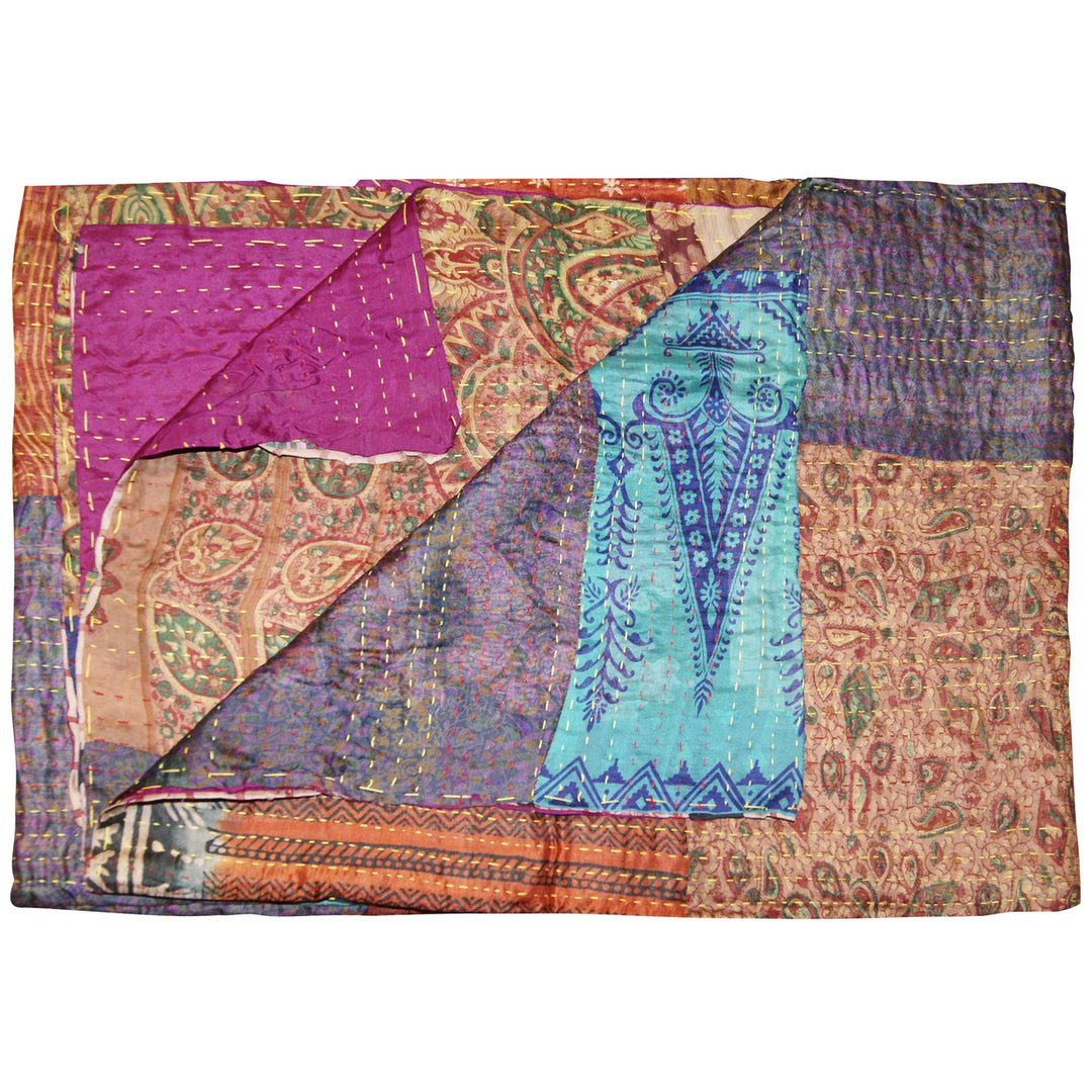 Taj Hotel Kantha Silk Throw 60x90 Lightweight Patchwork 100% Cotton India Image 3