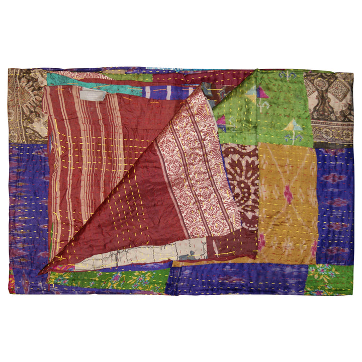 Taj Hotel Kantha Silk Throw 50x70 Vibrant Patchwork Design 100% Cotton India Image 4