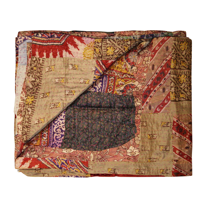 Taj Hotel Kantha Silk Throw 50x70 Handcrafted Cotton Patchwork India Decor Image 1