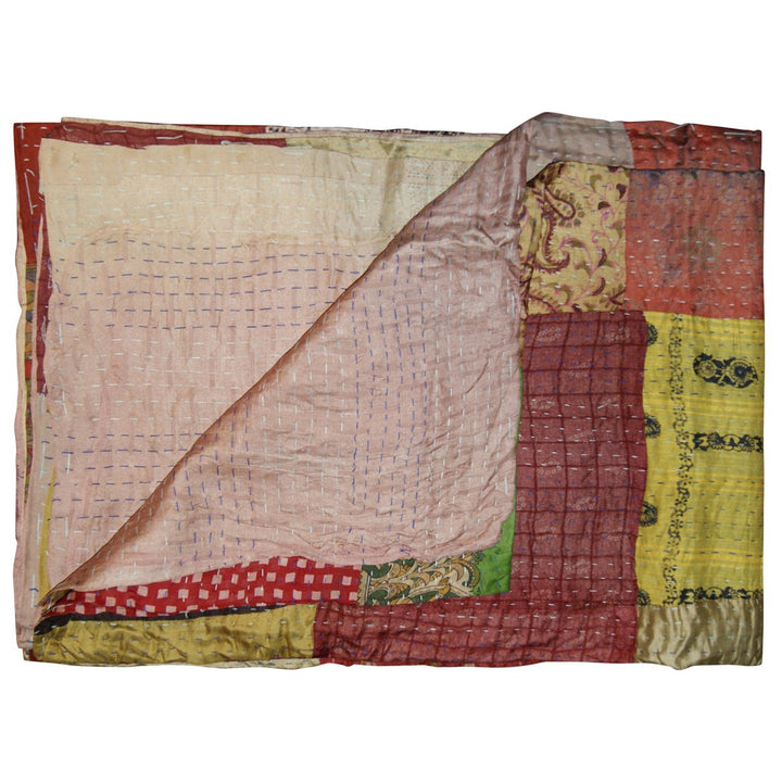 Taj Hotel Kantha Silk Throw 50x70 Cotton Handmade Patchwork India Decor Image 1