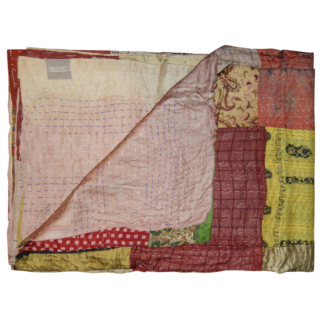 Taj Hotel Kantha Silk Throw 50x70 Vibrant Patchwork Design 100% Cotton India Image 5