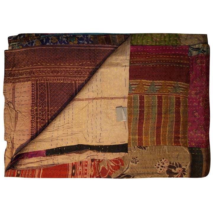 Taj Hotel Kantha Silk Throw 50x70 Handcrafted Cotton Patchwork India Decor Image 4