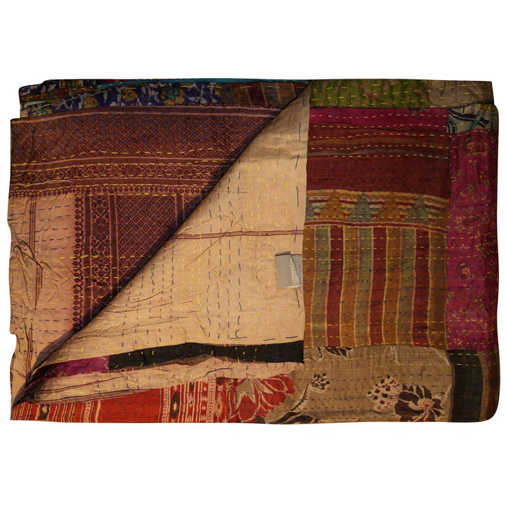 Taj Hotel Kantha Silk Throw 50x70 Handcrafted Cotton Patchwork India Decor Image 1