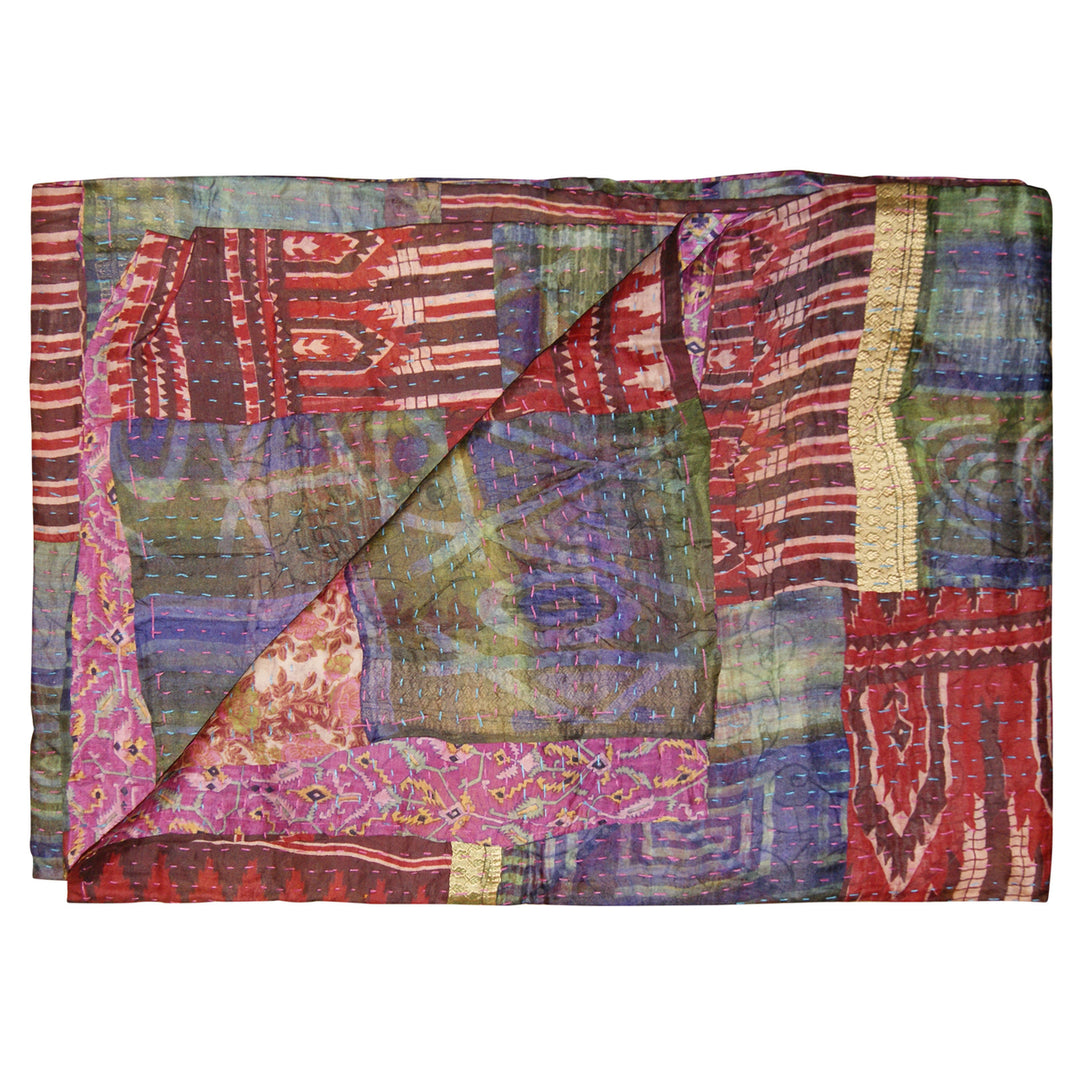 Taj Hotel Kantha Silk Throw 50x70 Lightweight Handmade Cotton India Decor Image 5